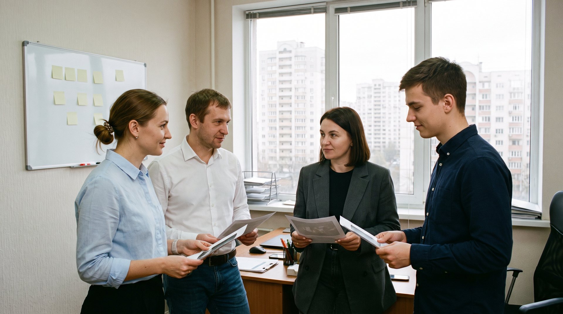 Команда WORKIN у київському офісі обговорює анкети кандидатів